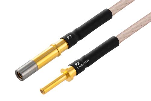 MIL Size 12 D38999 Contact Pin to MIL Size 12 D38999 Contact Socket Cable Using M17/113-RG316 Coax with Heat Shrink, LF Solder