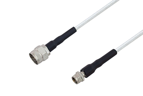 75 Ohm N Male to 75 Ohm F Male Low Frequency Cable 48 Inch Length Using 75 Ohm PE-SF200LL75 Coax, RoHS