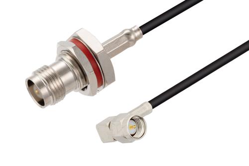 TNC Female Bulkhead to SMA Male Right Angle Low Loss Cable Using LMR-100 Coax, LF Solder