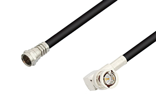75 Ohm F Male to 75 Ohm BNC Male Right Angle Cable Using 75 Ohm RG59 Coax