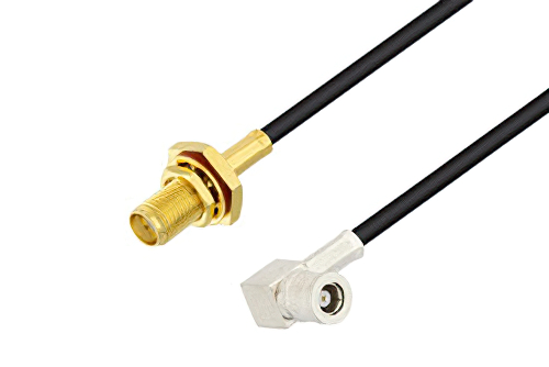 SMA Female Bulkhead to SMB Plug Right Angle Cable 12 Inch Length Using PE-C100-LSZH Coax