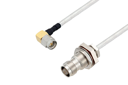SMA Male Right Angle to TNC Female Bulkhead Cable 48 Inch Length Using PE-SR402FL Coax