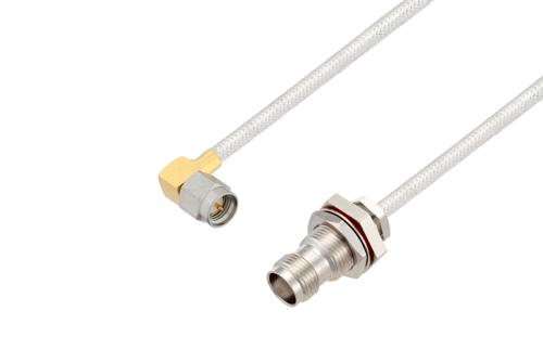 SMA Male Right Angle to TNC Female Bulkhead Cable 60 Inch Length Using PE-SR402FL Coax