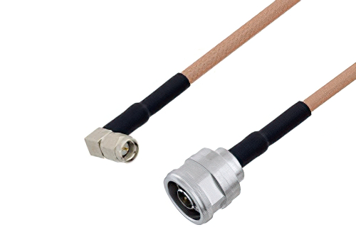 SMA Male Right Angle to N Male Cable 150 cm Length Using RG400 Coax with HeatShrink, LF Solder