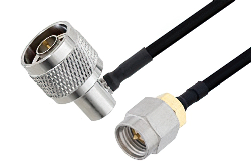 SMA Male to N Male Right Angle Cable 60 Inch Length Using PE-SR402FLJ Coax