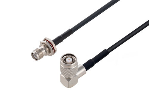 Reverse Polarity TNC Jack Bulkhead to Reverse Polarity TNC Plug Right Angle Low Loss Cable Using LMR-195 Coax with HeatShrink