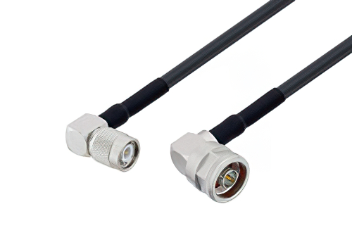 TNC Male Right Angle to N Male Right Angle Cable 100 cm Length Using LMR-240 Coax with HeatShrink