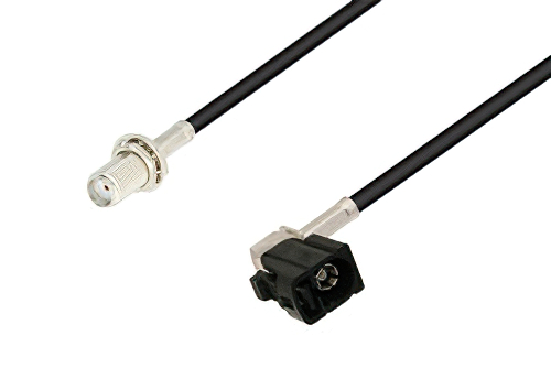 SMA Female Bulkhead to Black FAKRA Jack Right Angle Cable Using RG174 Coax