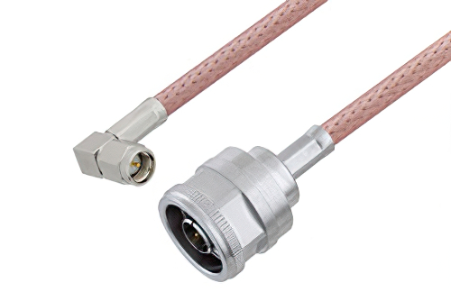 SMA Male Right Angle to N Male Cable 36 Inch Length Using RG142 Coax