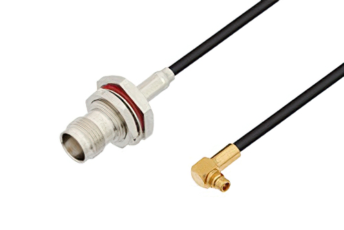 TNC Female Bulkhead to MMCX Plug Right Angle Cable Using PE-C100-LSZH Coax