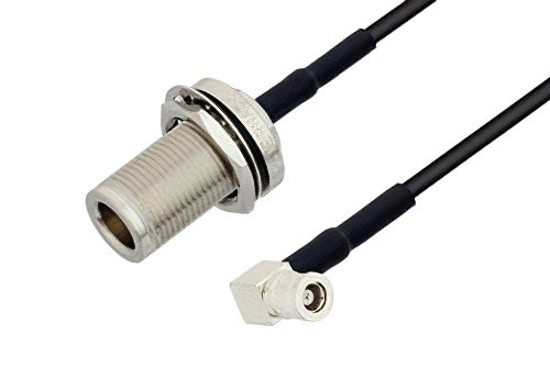 N Female Bulkhead to SMB Plug Right Angle Cable 100 CM Length Using PE-C100-LSZH Coax with HeatShrink