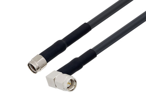 SMA Male Right Angle to Reverse Polarity SMA Plug Low Loss Cable Using LMR-195 Coax with HeatShrink