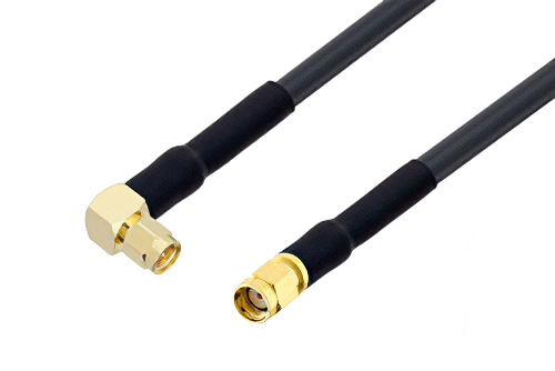 SMA Male Right Angle to Reverse Polarity SMA Male Cable Using LMR-240 Coax with HeatShrink