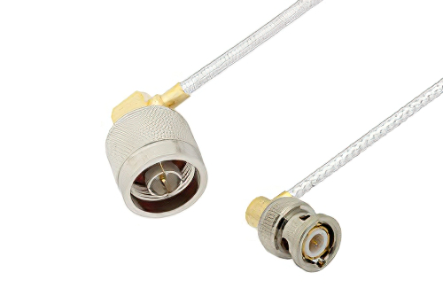 N Male Right Angle to BNC Male Right Angle Cable Using PE-SR402FL Coax