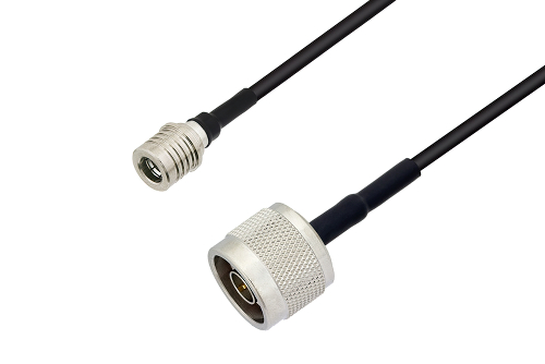 QMA Male to N Male Cable 100 cm Length Using LMR-100 Coax with HeatShrink, LF Solder
