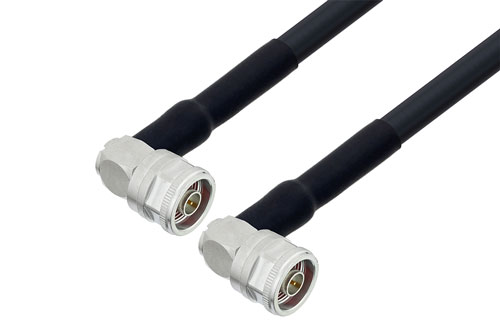 N Male Right Angle to N Male Right Angle Low Loss Cable Using LMR-400-DB Coax with HeatShrink