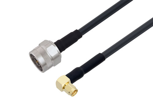 N Male to SMA Male Right Angle Low Loss Cable Using LMR-240 Coax with Double HeatShrink