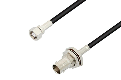 75 Ohm SMC Plug to 75 Ohm BNC Female Bulkhead Cable Using 75 Ohm PE-B150 Coax