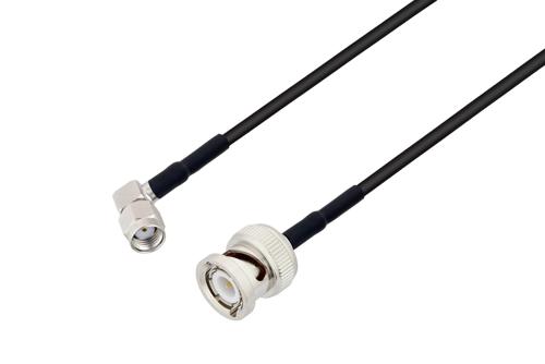 Reverse Polarity SMA Plug Right Angle to BNC Male Cable Using RG174 Coax with HeatShrink