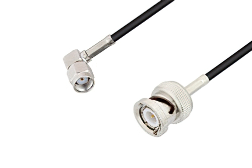 Reverse Polarity SMA Male Right Angle to BNC Male Cable Using RG174 Coax