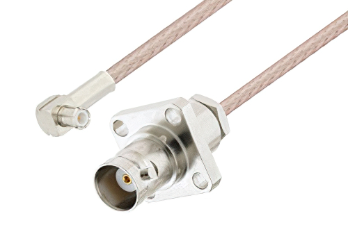 MCX Plug Right Angle to BNC Female 4 Hole Flange Cable 36 Inch Length Using RG316-DS Coax