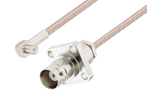 MCX Plug Right Angle to BNC Female 4 Hole Flange Cable Using RG316-DS Coax