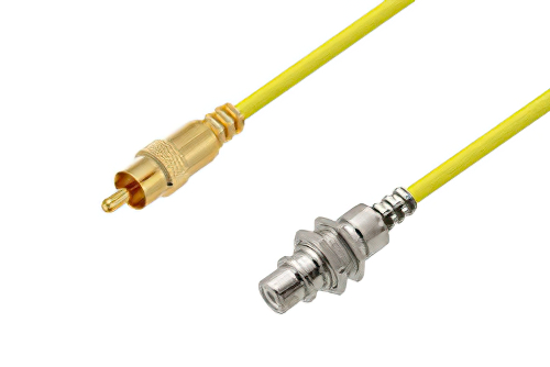 75 Ohm RCA Male to 75 Ohm RCA Female Bulkhead Cable 200 cm Length Using 75 Ohm PE-B159-YW Yellow Coax