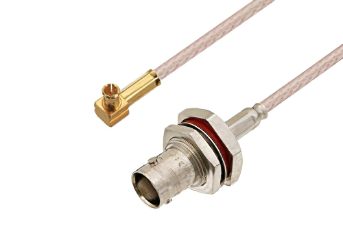 75 Ohm BNC Female Bulkhead to 75 Ohm Push-On MCX Plug Right Angle Cable 100 cm Length Using 75 Ohm RG179 Coax