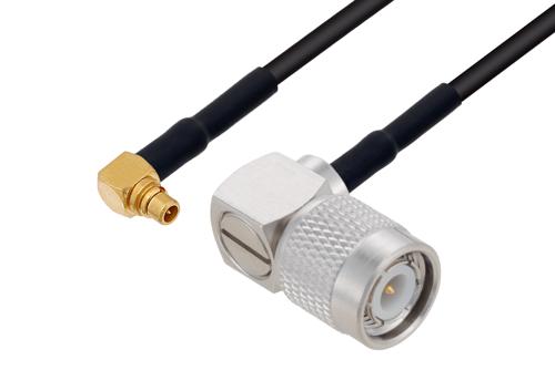 TNC Male Right Angle to MMCX Plug Right Angle Low Loss Cable Using LMR-100 Coax with HeatShrink and 90 Deg. Clock