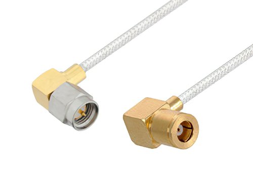 SMA Male Right Angle to SMB Plug Right Angle Cable 12 Inch Length Using PE-SR405FL Coax