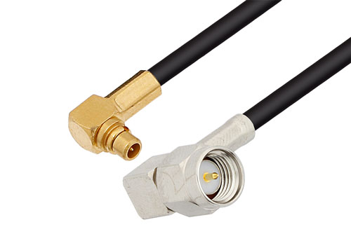 SMA Male Right Angle to MMCX Plug Right Angle Low Loss Cable Using PE-C100-LSZH Coax with 270 Deg. Clock