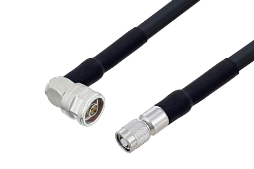 N Male Right Angle to Reverse Polarity TNC Male Cable Using LMR-400-UF Coax with HeatShrink, LF Solder