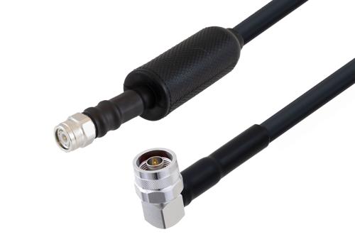 Waterproof IP68 N Male (Plug) Right Angle to TNC Male (Plug) Low Loss Cable Using LMR-400 Coax with Times Microwave Components