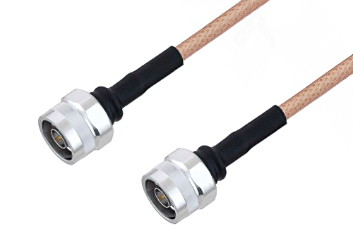 N Male to N Male Cable 12 Inch Length Using PE-P195 Coax with HeatShrink, LF Solder