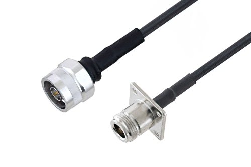 N Male to N Female 4 Hole Flange Low Loss Cable 12 Inch Length Using LMR-195 Coax