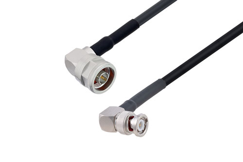 N Male Right Angle to BNC Male Right Angle Low Loss Cable Using LMR-240 Coax with HeatShrink