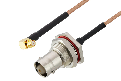 SMP Female Right Angle to BNC Female Bulkhead Cable 100 CM Length Using RG178 Coax with HeatShrink, LF Solder
