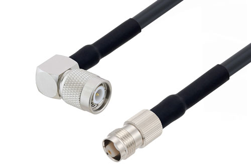 TNC Female to TNC Male Right Angle Low Loss Cable Using LMR-240-UF Coax with HeatShrink