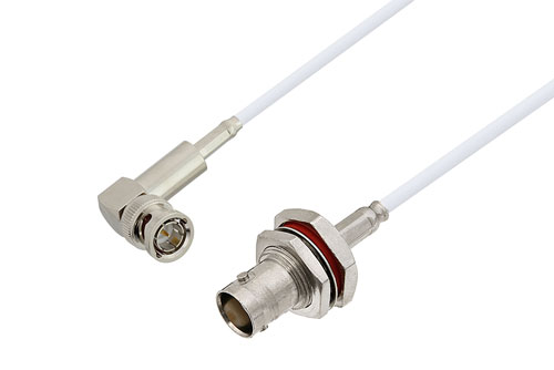 75 Ohm BNC Male Right Angle to 75 Ohm BNC Female Bulkhead Cable 24 Inch Length Using 75 Ohm RG187 Coax , LF Solder