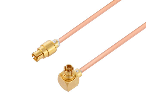 Mini SMP Female to Mini SMP Female Right Angle Cable 60 Inch Length Using PE-047SR Coax