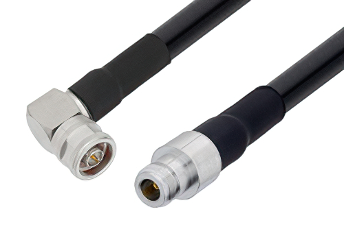 N Male Right Angle to N Female Cable 100 CM Length Using LMR-600 Coax with HeatShrink