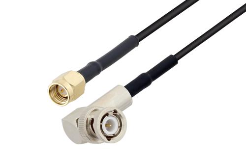 SMA Male to BNC Male Right Angle Cable Using RG174 Coax with HeatShrink