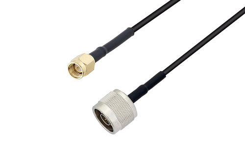 N Male to SMA Male Low Loss Cable Using LMR-100 Coax with HeatShrink