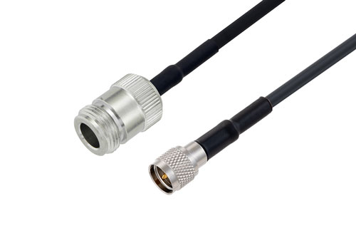 N Female to Mini UHF Male Low Loss Cable 24 Inch Length Using LMR-195 Coax with HeatShrink