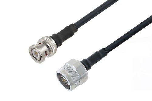 BNC Male to N Male Low Loss Cable Using LMR-200 Coax with Times Microwave Components with HeatShrink