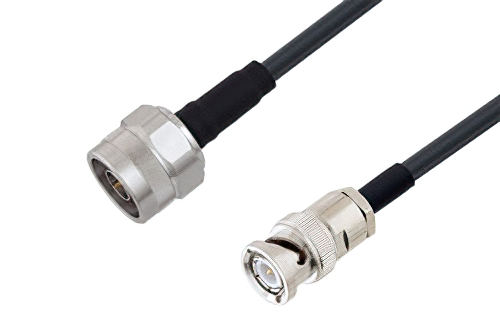 N Male to BNC Male Cable 100 cm Length Using LMR-195 Coax with HeatShrink