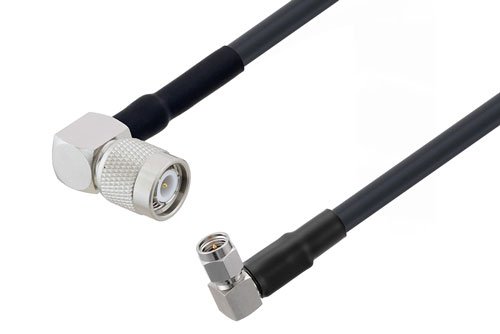 SMA Male Right Angle to TNC Male Right Angle Low Loss Cable Using LMR-240-UF Coax with HeatShrink