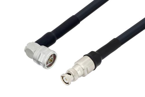 N Male Right Angle to BNC Male Low Loss Cable Using LMR-400-UF Coax with HeatShrink, LF Solder