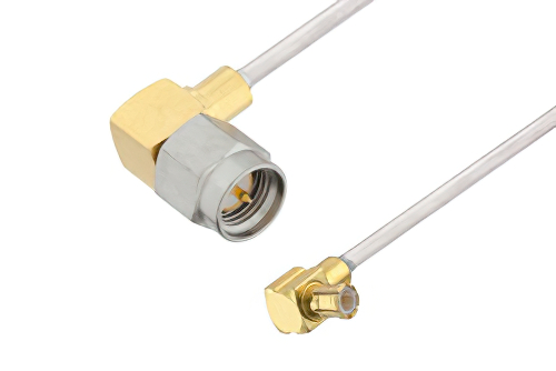 SMA Male Right Angle to MCX Plug Right Angle Cable 12 Inch Length Using PE-SR405AL Coax