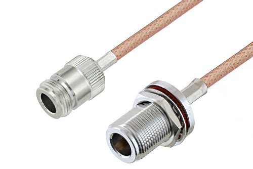 N Female to N Female Bulkhead Cable 12 Inch Length Using PE-P195 Coax